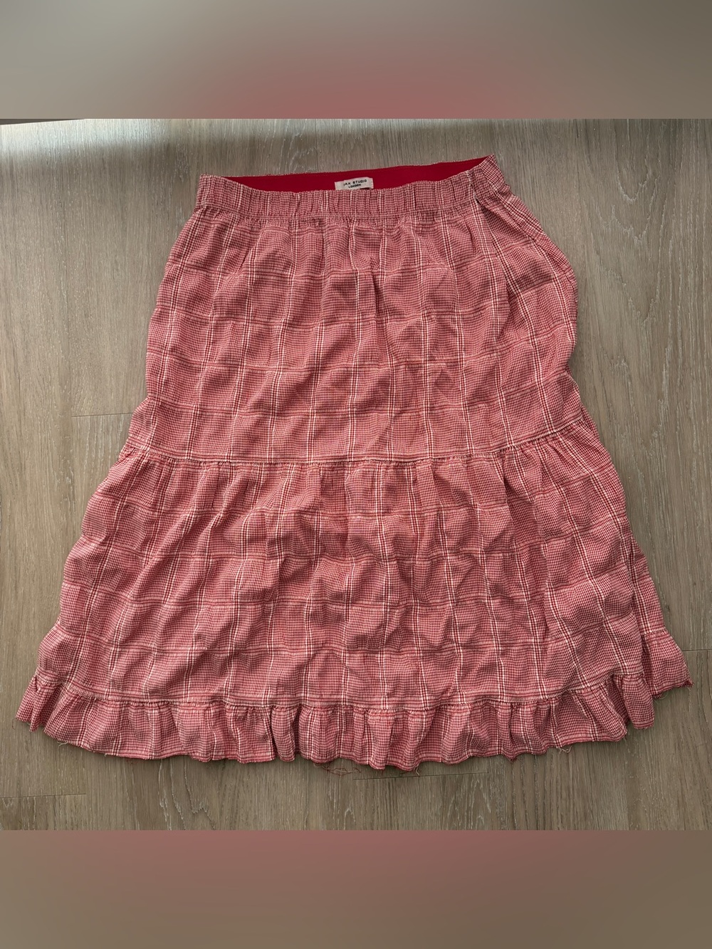 Max Studio Y2K red and white plaid midi skirt